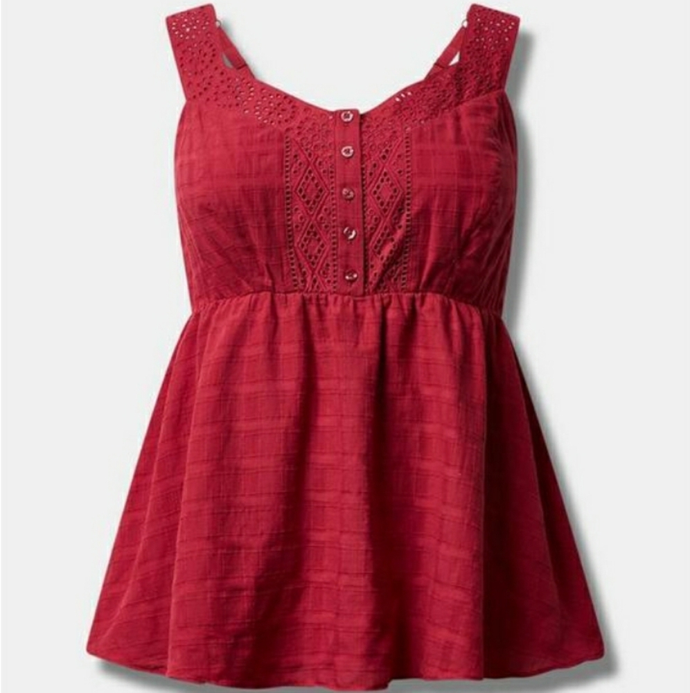 Torrid babydoll cotton window pane button front tank